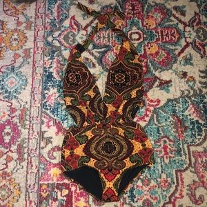 Boho sexy one piece bathing suit boho paisley